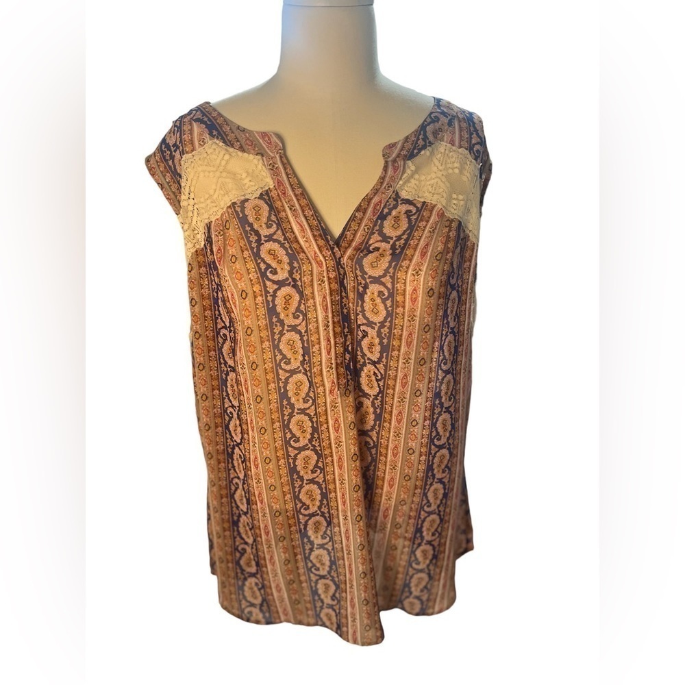 Daniel Rainn Sleeveless Paisley Floral Lace Top Tunic Size 2X